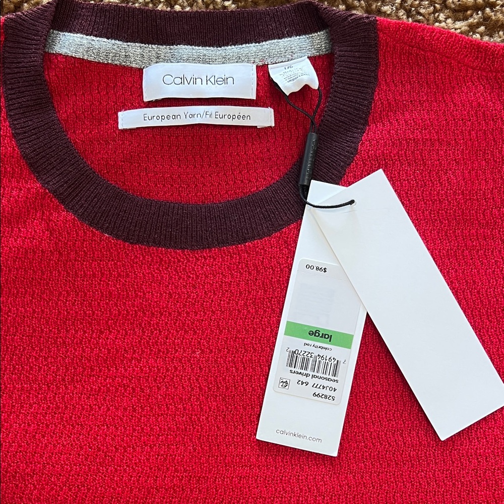 Calvin Klein Red Crewneck Sweater with Dark Trim - Picture 2 of 6